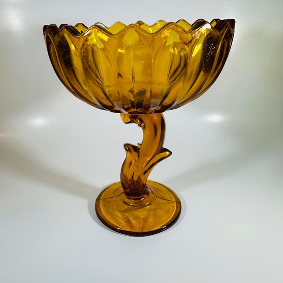 Vintage Indiana Glass Amber Lotus Blossom Pedestal Compote Bowl 7.5 - Picture 4 of 7